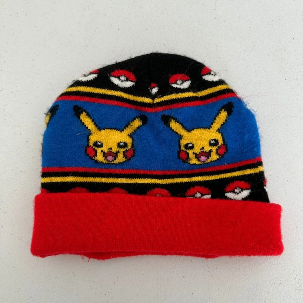 Pokemon Pikachu Beanie Hat Black‎ Red Blue Youth Size 4-16 Winter Warm